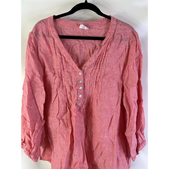 Sigrid Olsen Linen Button Front Popover Shirt Coastal Flowy - Picture 3 of 7